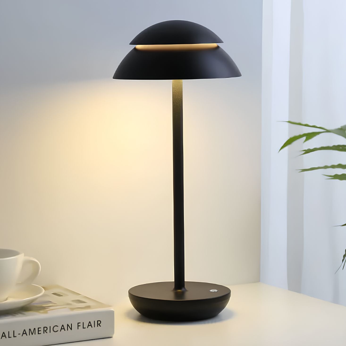 Cordless Dimmable Table Lamp with Wood Accent Modern Design
