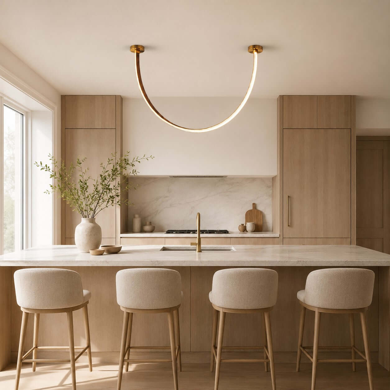 Lustre linéaire à LED incurvé avec éclairage élégant pour salle à manger