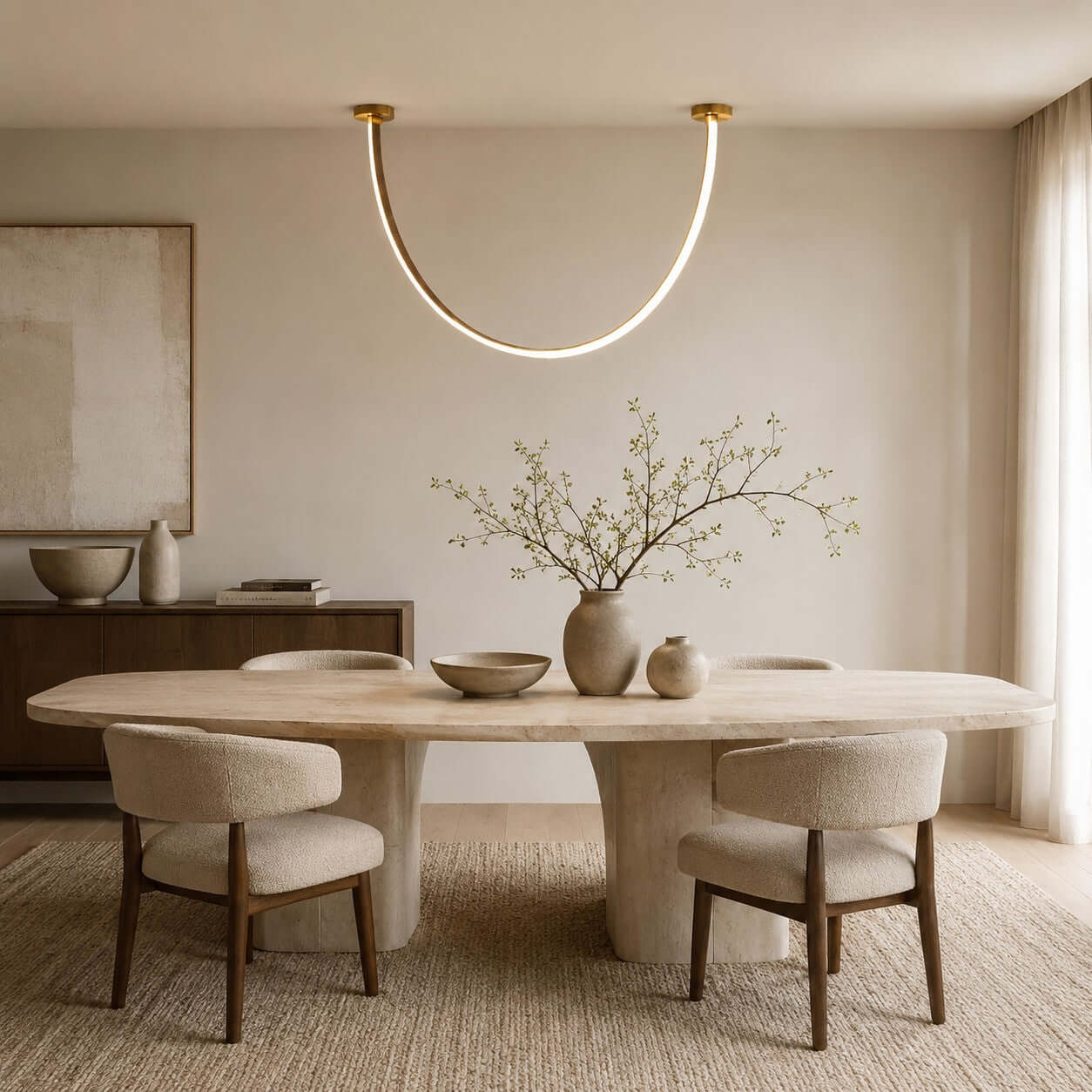 Lustre linéaire à LED incurvé avec éclairage élégant pour salle à manger