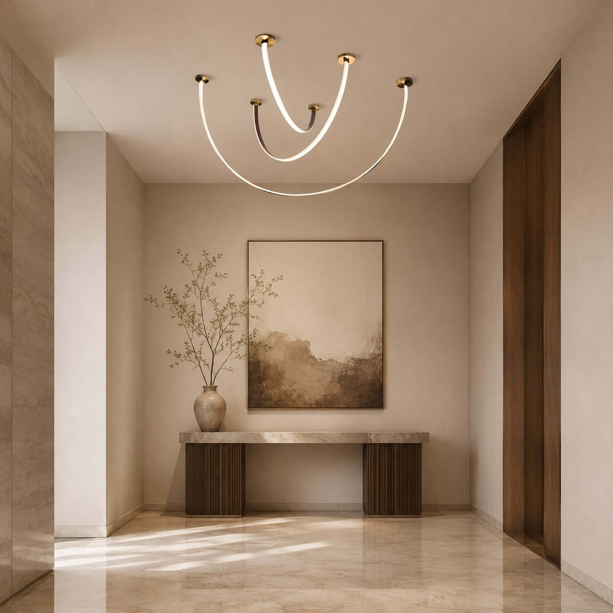 Lustre linéaire à LED incurvé avec éclairage élégant pour salle à manger