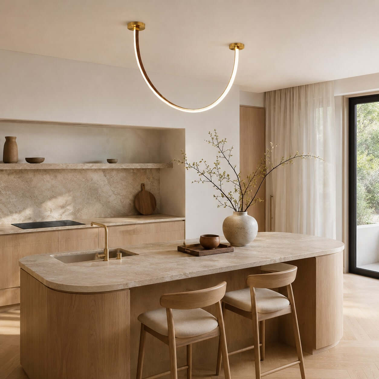 Lustre linéaire à LED incurvé avec éclairage élégant pour salle à manger
