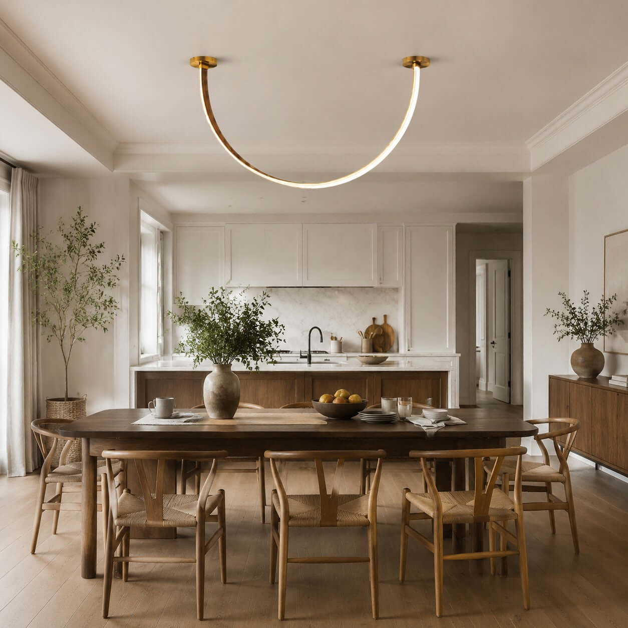 Lustre linéaire à LED incurvé avec éclairage élégant pour salle à manger