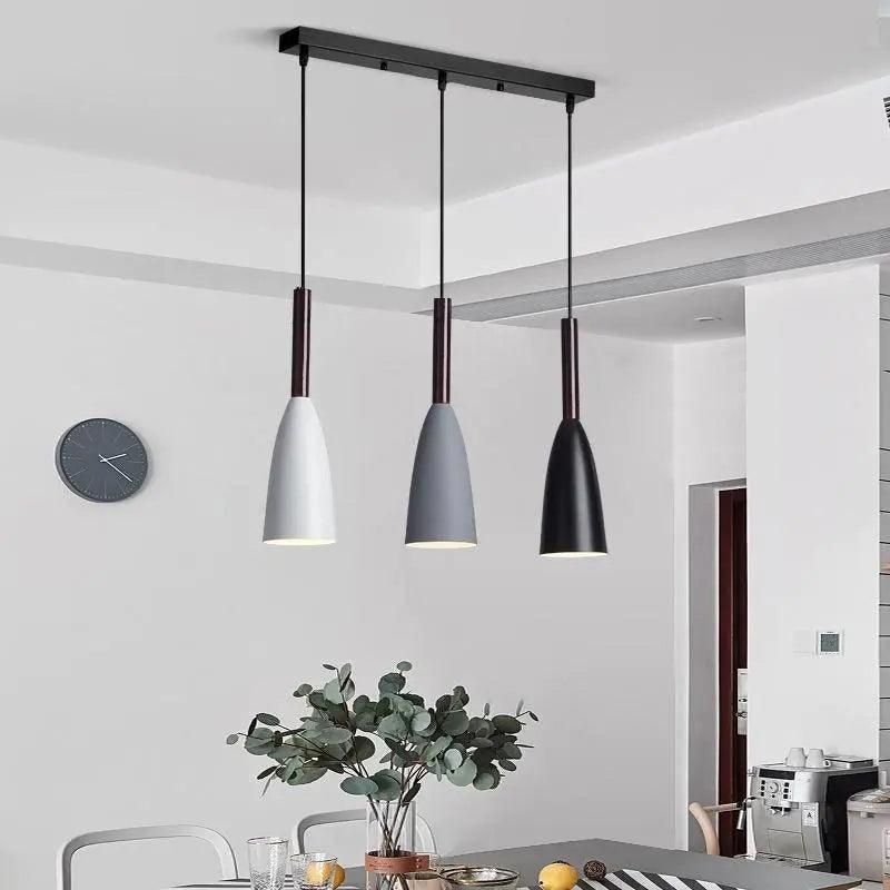 Three-Light Kitchen Ceiling Pendant with Tapered Metal Shades