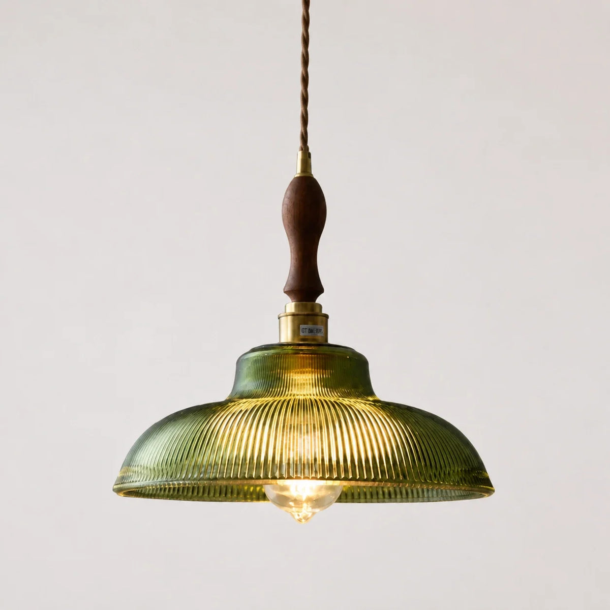Vintage Ribbed Glass Pendant Light for Dining Room – Green and Walnut