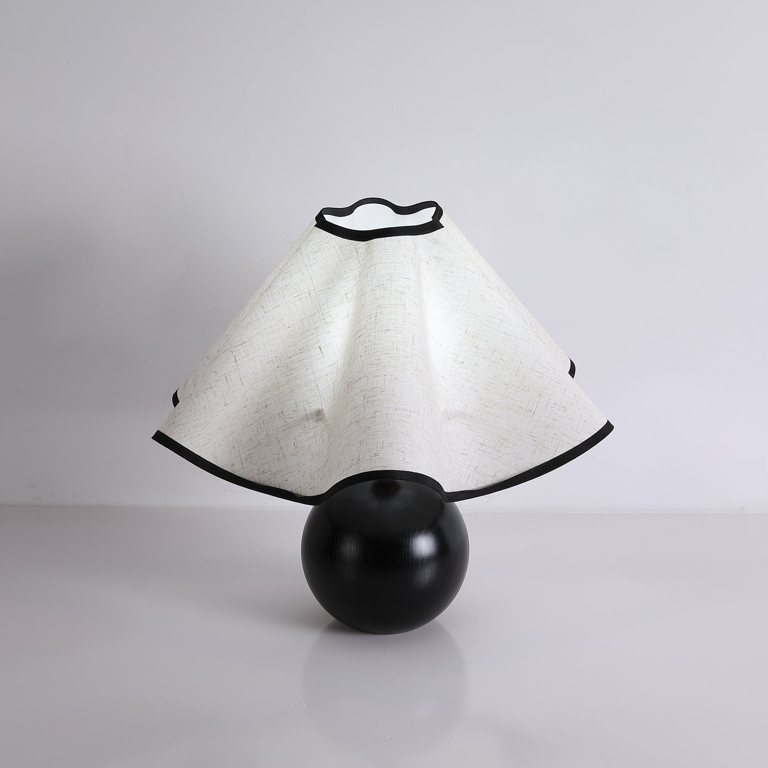 Round Wood Base Table Lamp with Wavy Fabric Shade