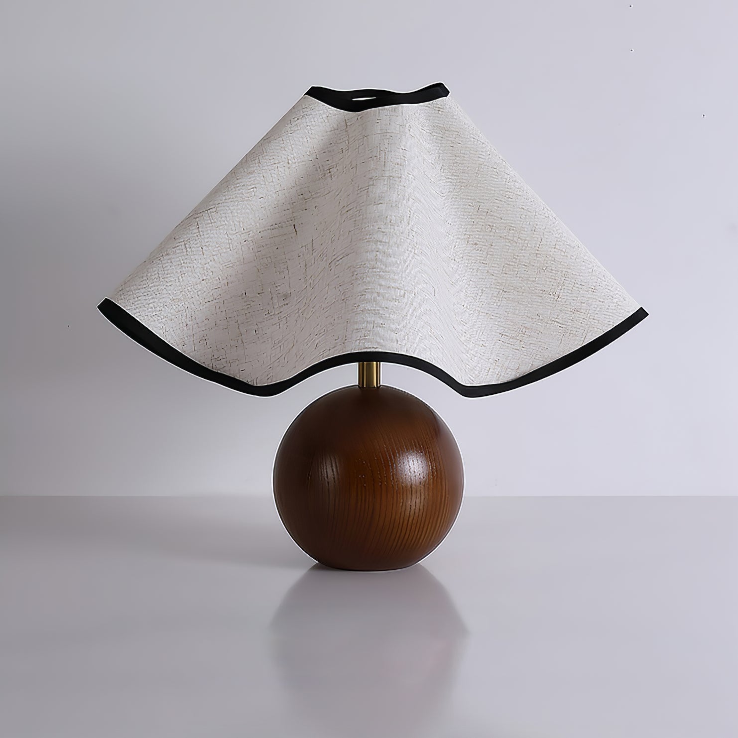 Round Wood Base Table Lamp with Wavy Fabric Shade