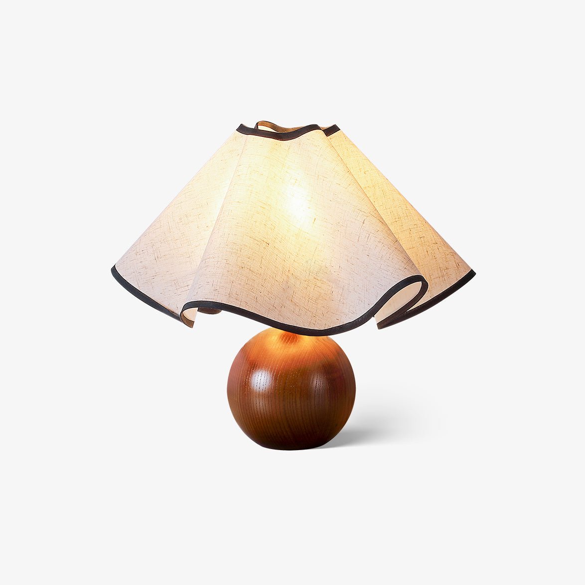 Round Wood Base Table Lamp with Wavy Fabric Shade