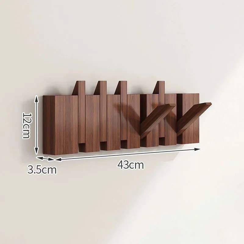 Wood Wall Hook Rack With Foldable Hooks Natural Finish