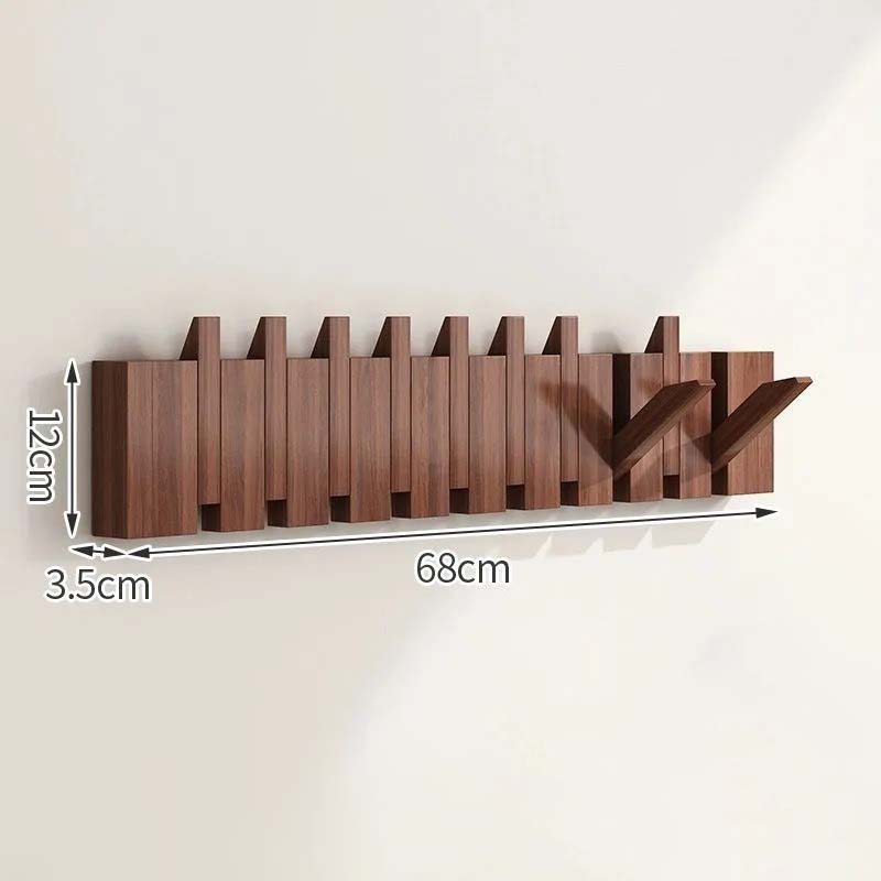 Wood Wall Hook Rack With Foldable Hooks Natural Finish