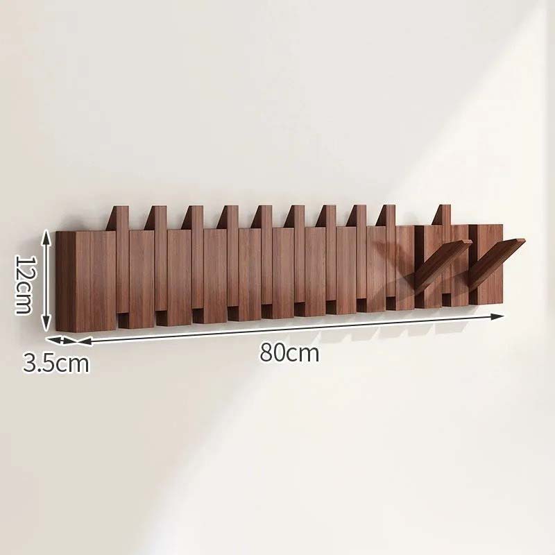 Wood Wall Hook Rack With Foldable Hooks Natural Finish