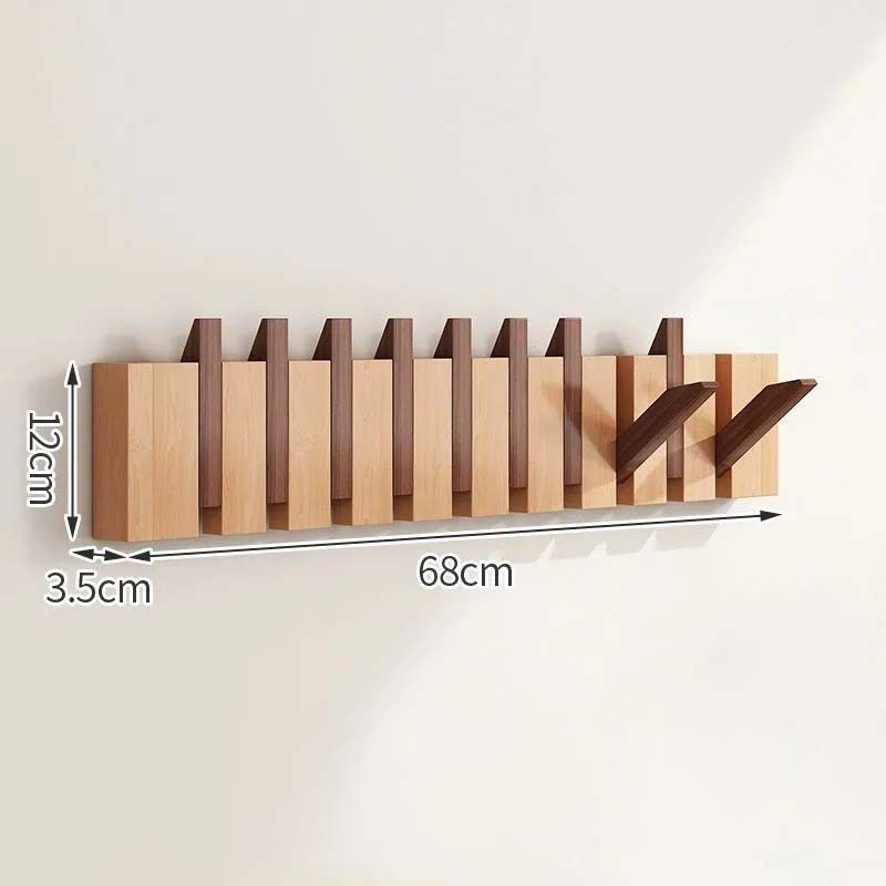 Wood Wall Hook Rack With Foldable Hooks Natural Finish