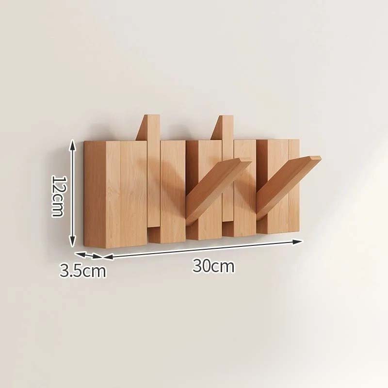Wood Wall Hook Rack With Foldable Hooks Natural Finish