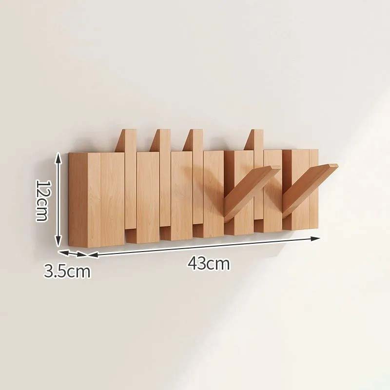 Wood Wall Hook Rack With Foldable Hooks Natural Finish