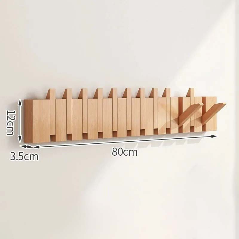 Wood Wall Hook Rack With Foldable Hooks Natural Finish