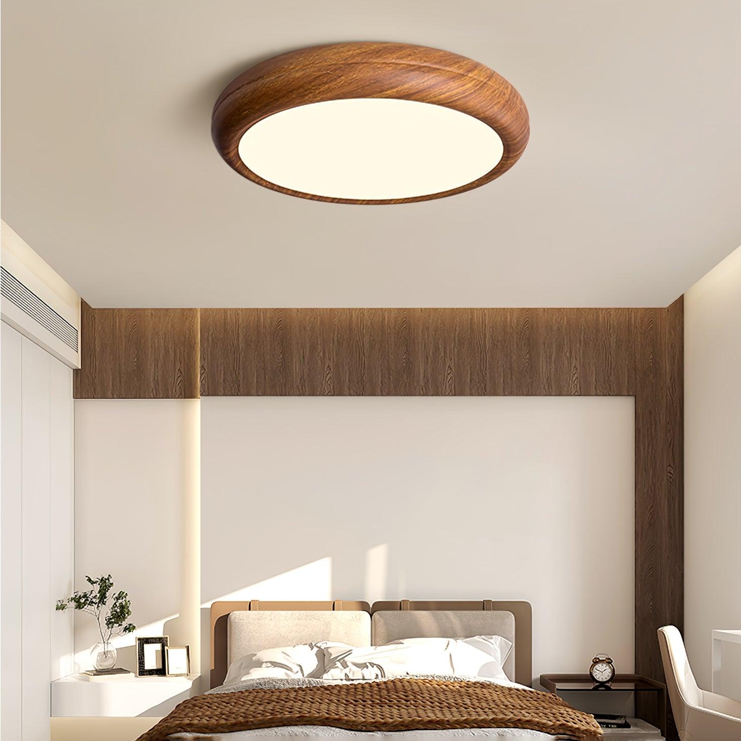 Woodgrain Round Flush Mount Ceiling Light