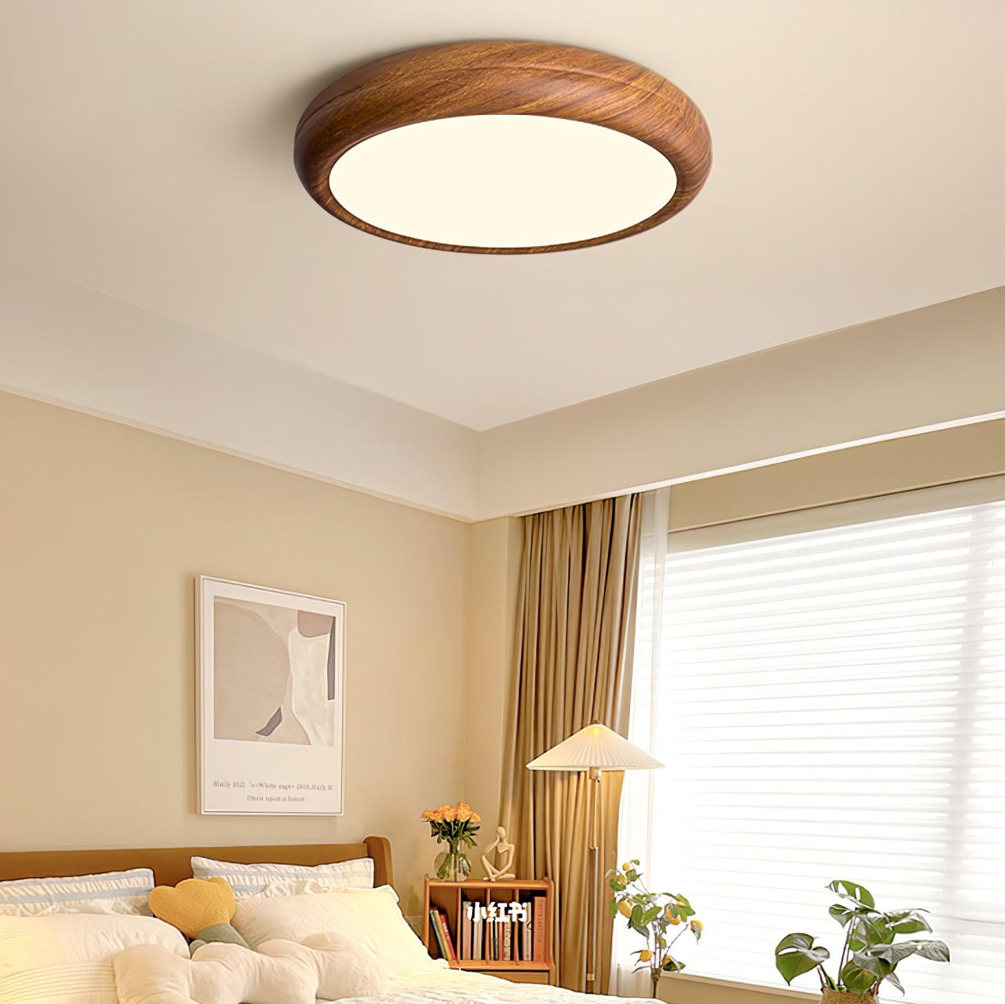 Woodgrain Round Flush Mount Ceiling Light