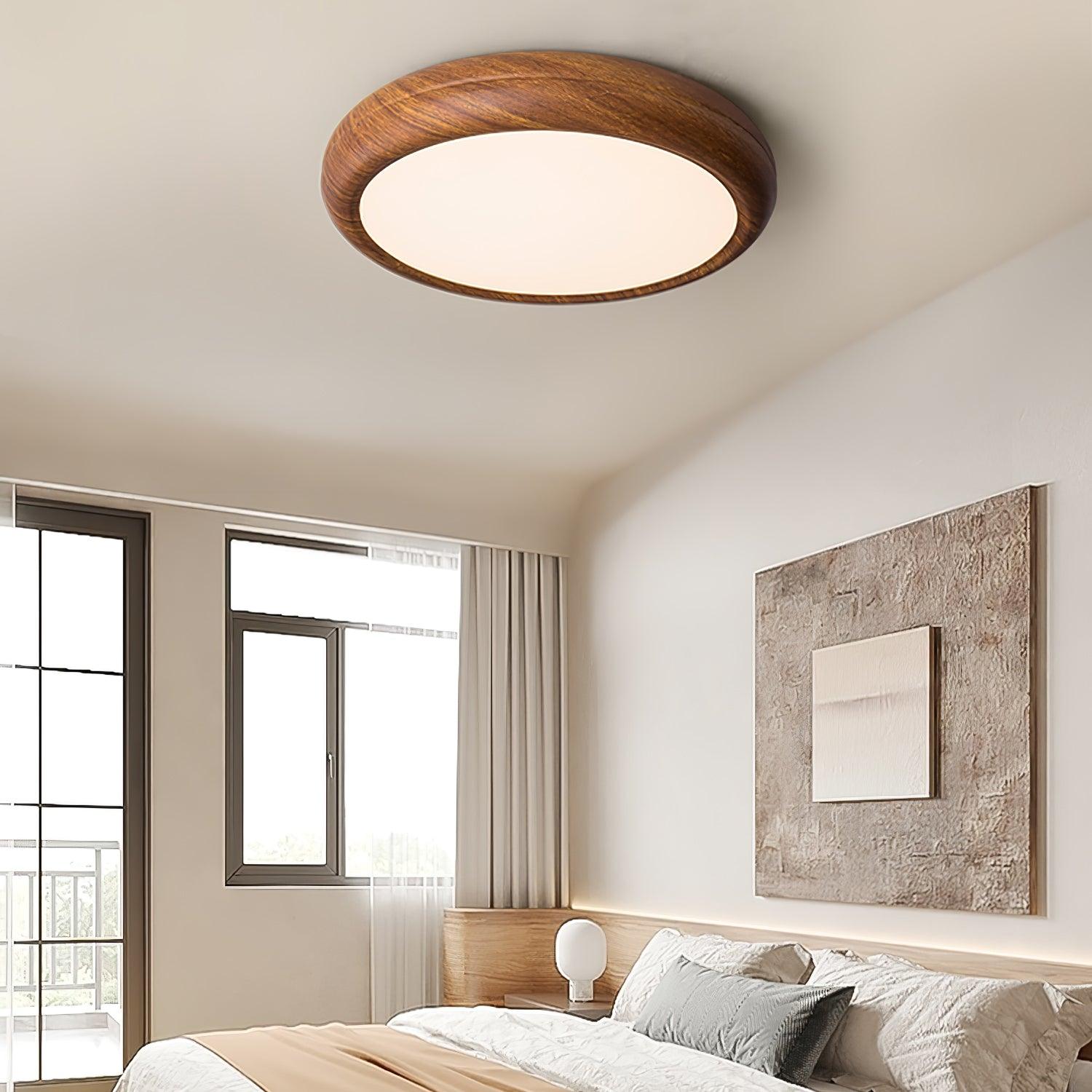 Woodgrain Round Flush Mount Ceiling Light