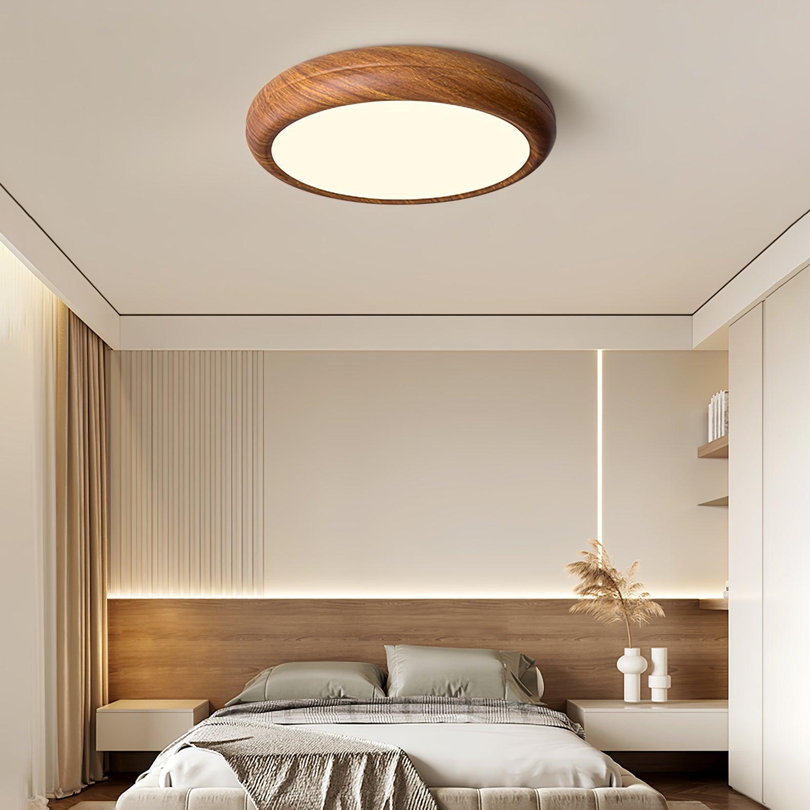 Woodgrain Round Flush Mount Ceiling Light
