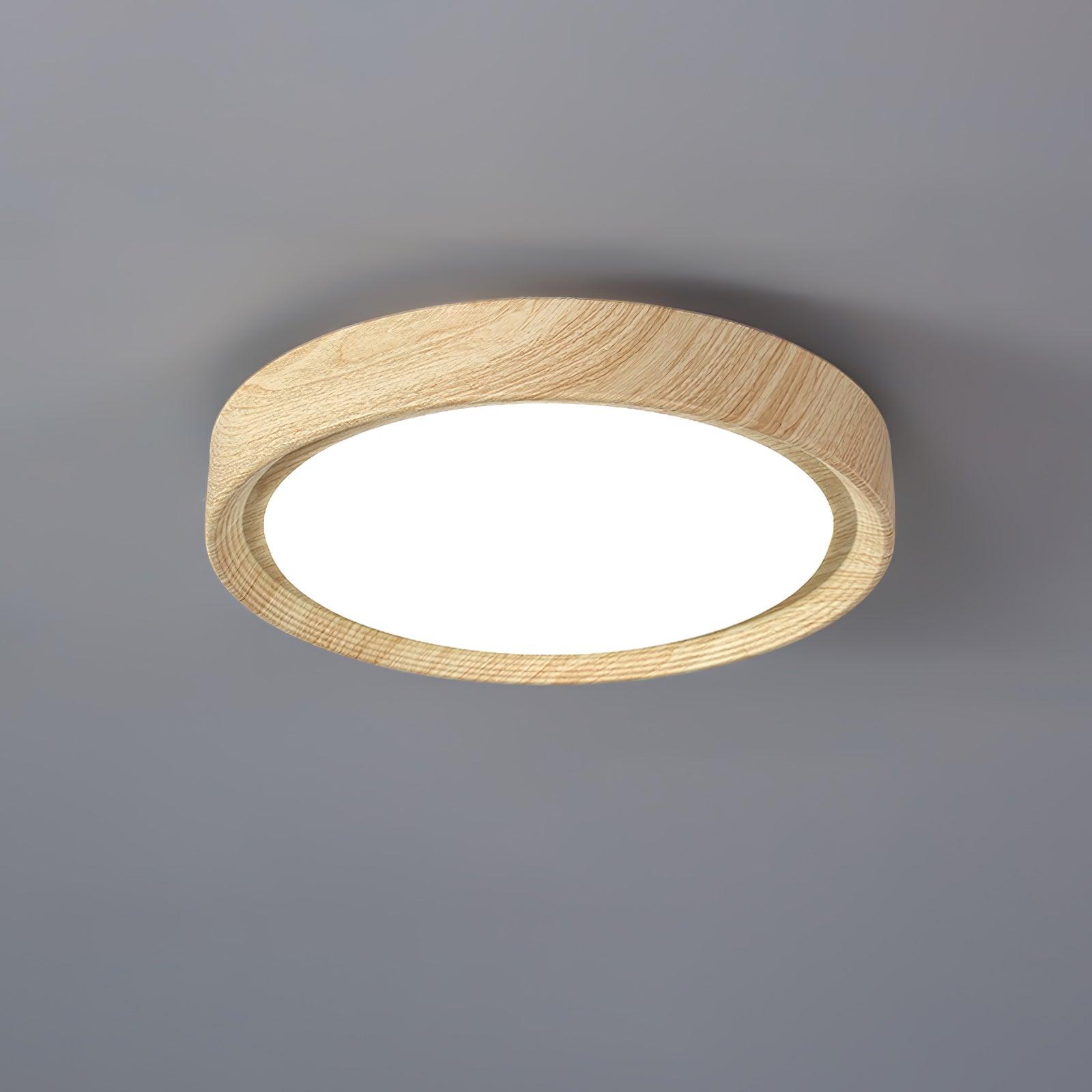 Woodgrain Round Flush Mount Ceiling Light