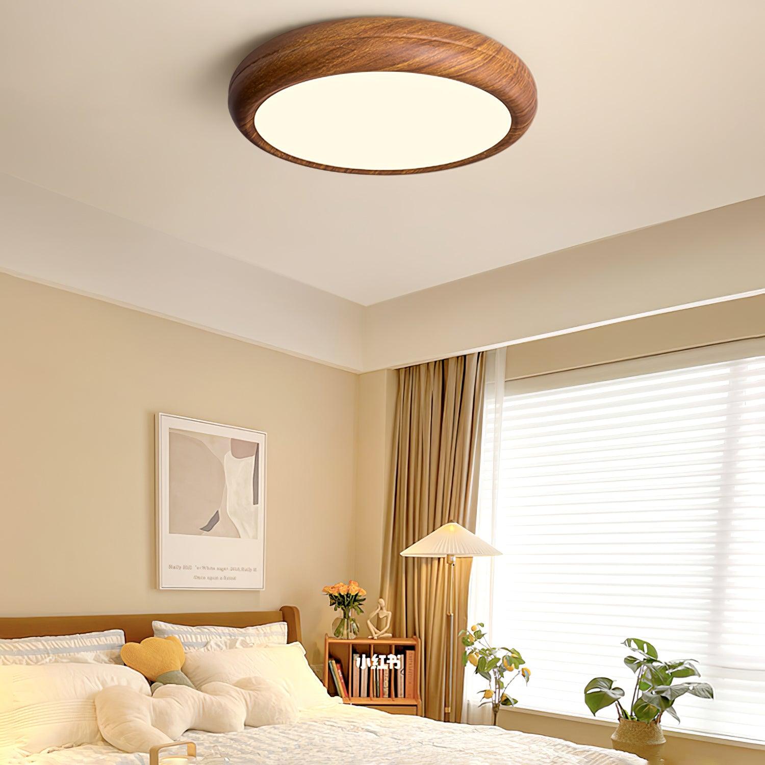 Woodgrain Round Flush Mount Ceiling Light