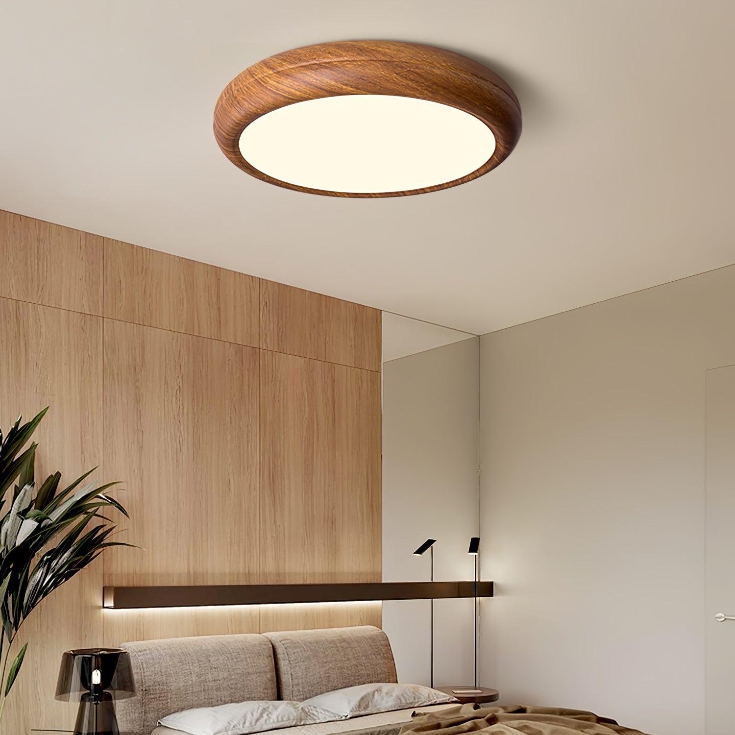 Woodgrain Round Flush Mount Ceiling Light
