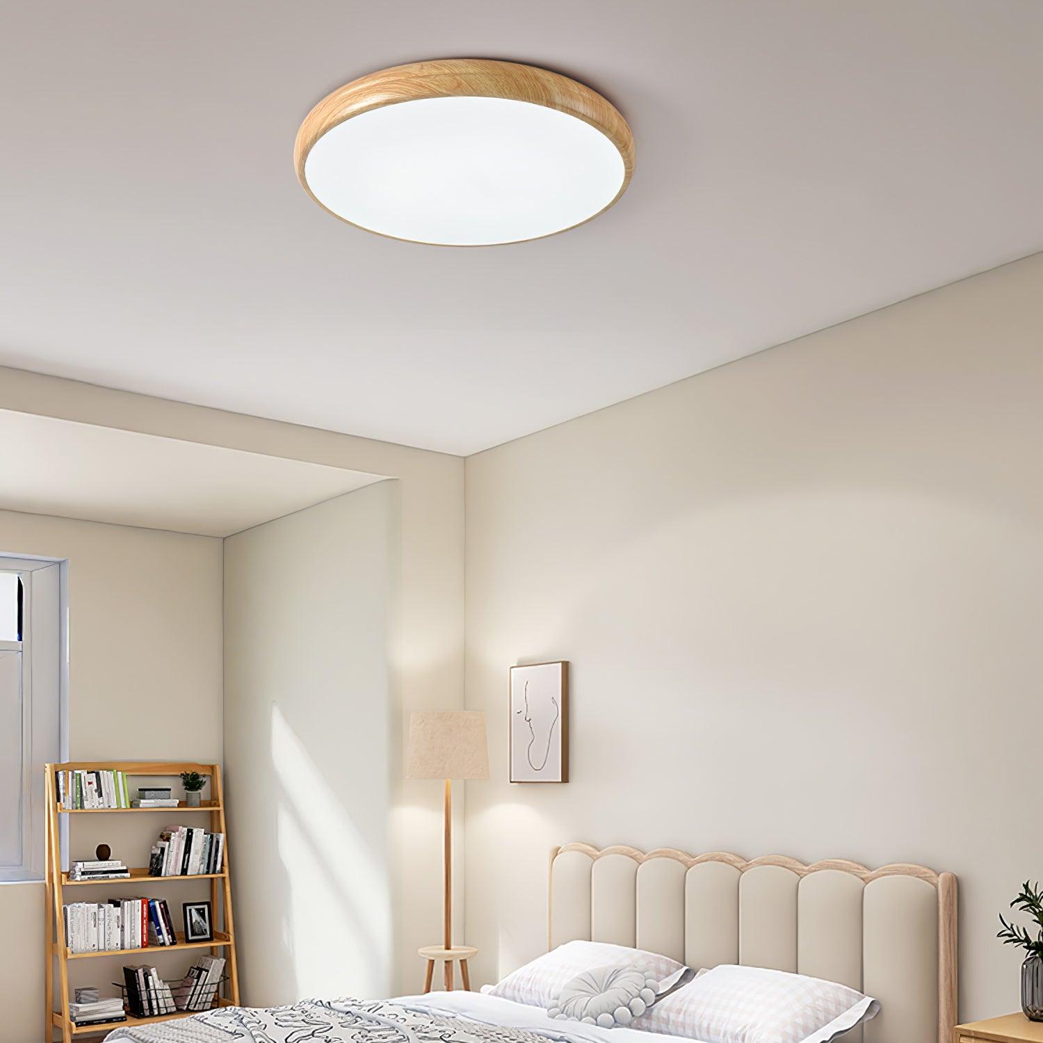 Woodgrain Round Flush Mount Ceiling Light