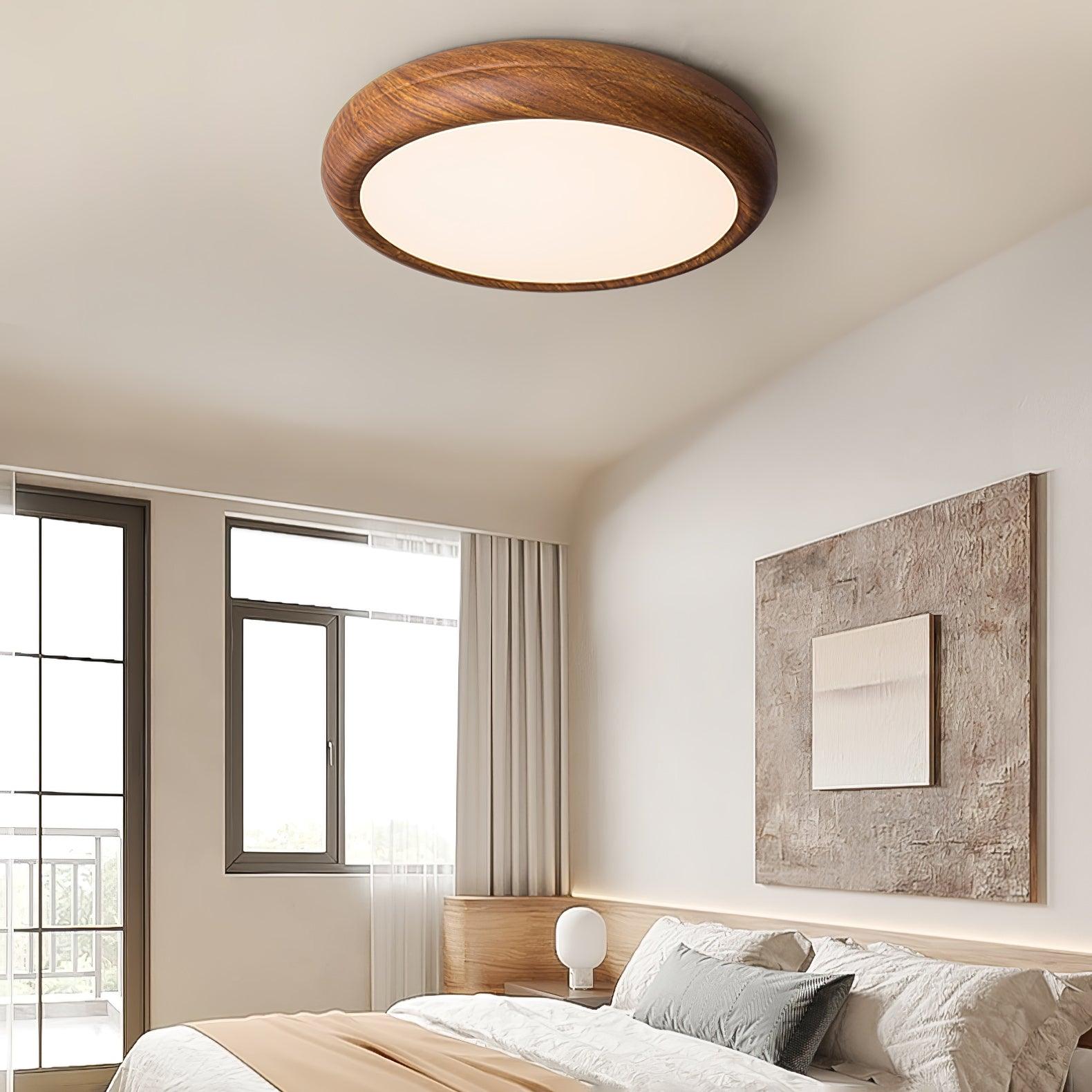 Woodgrain Round Flush Mount Ceiling Light
