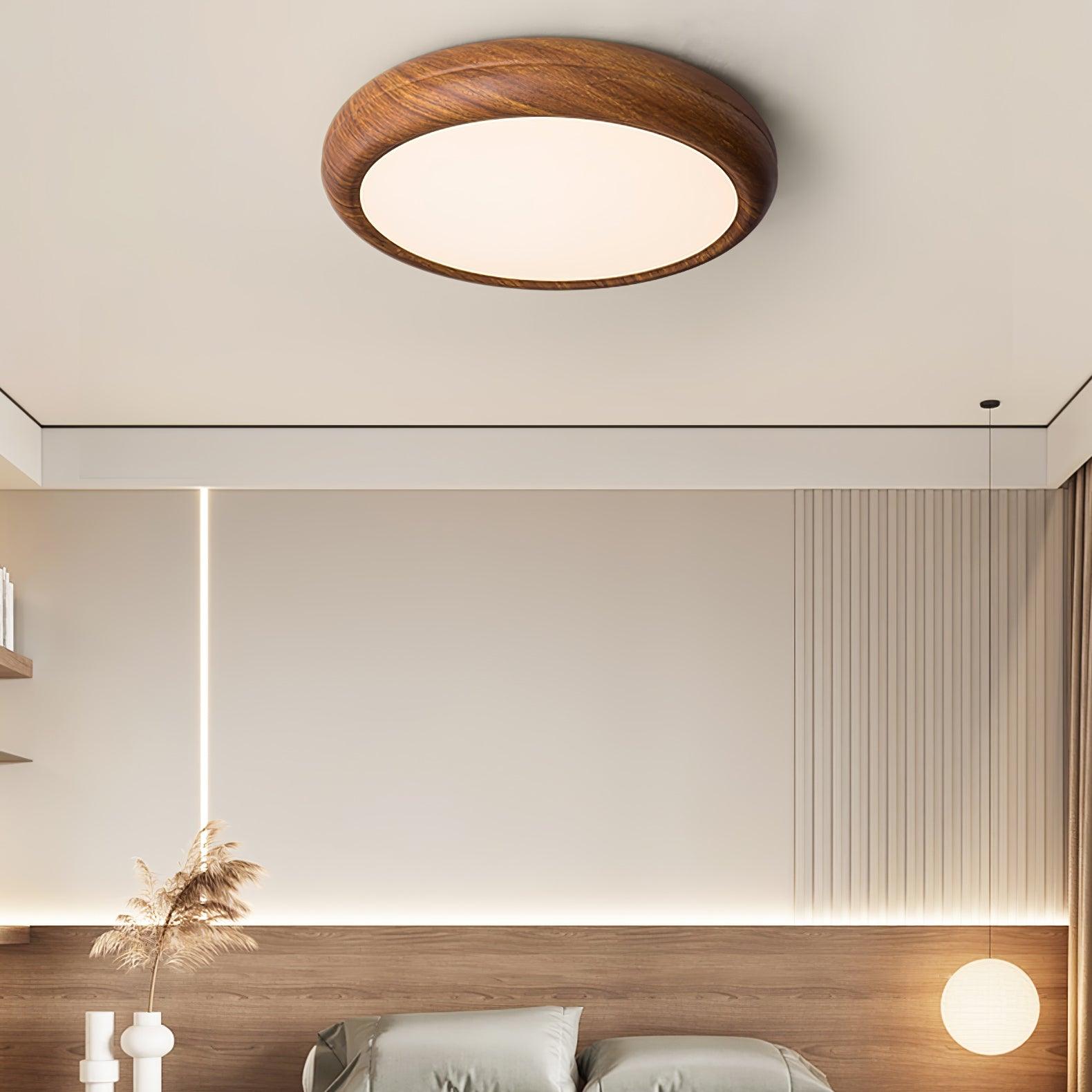 Woodgrain Round Flush Mount Ceiling Light