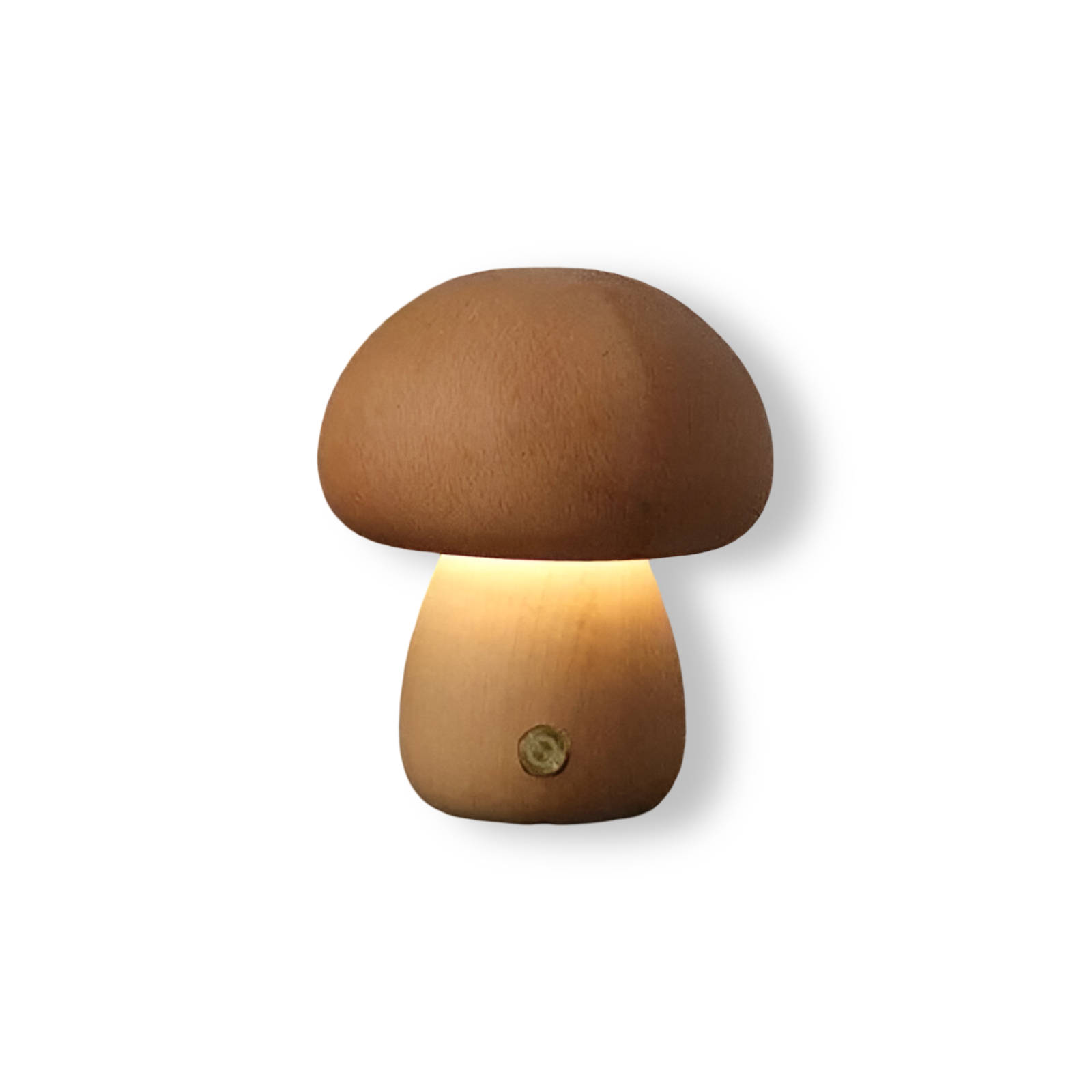 Wooden mushroom shaped bedside light with a push-button switch