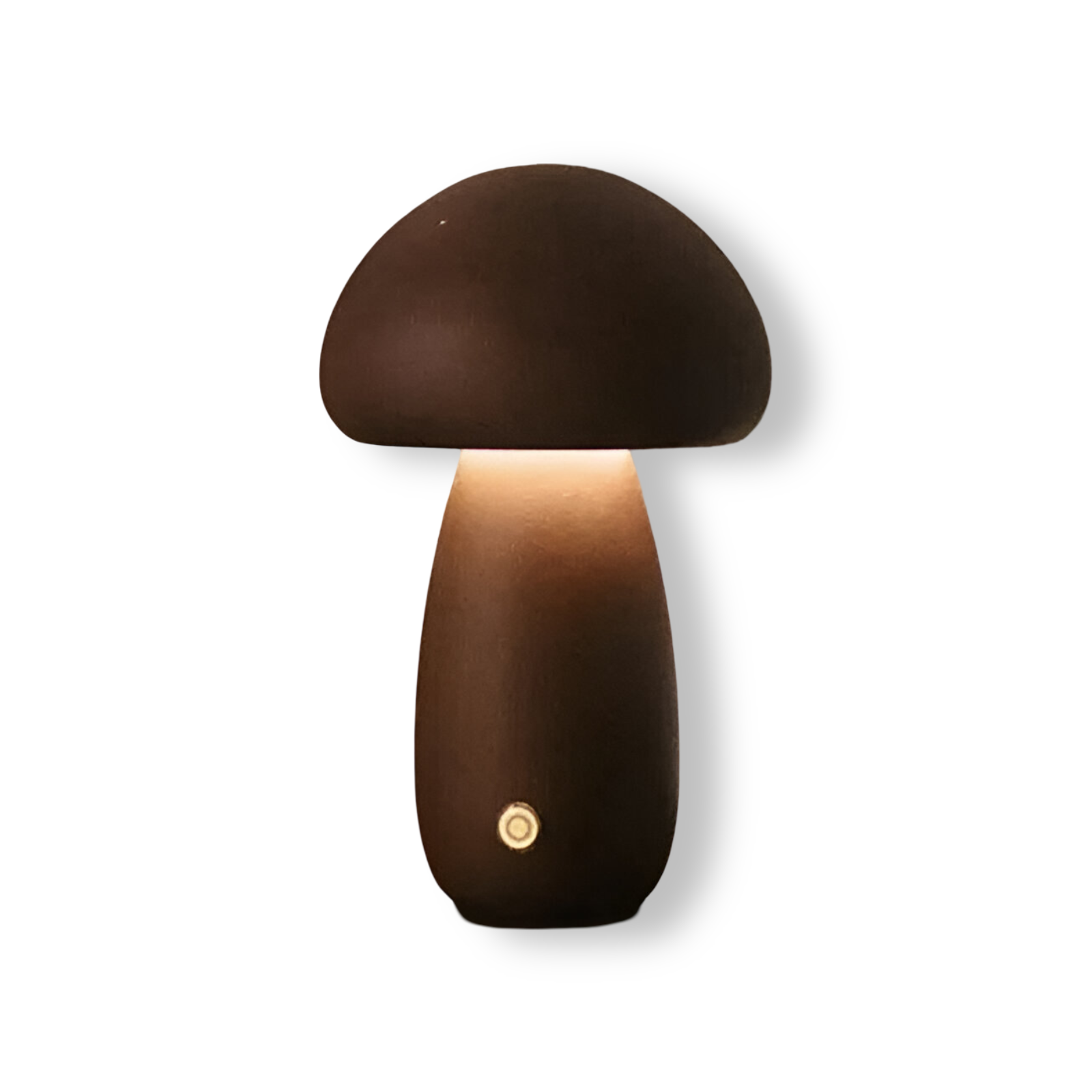 Wooden mushroom shaped bedside light with a push-button switch