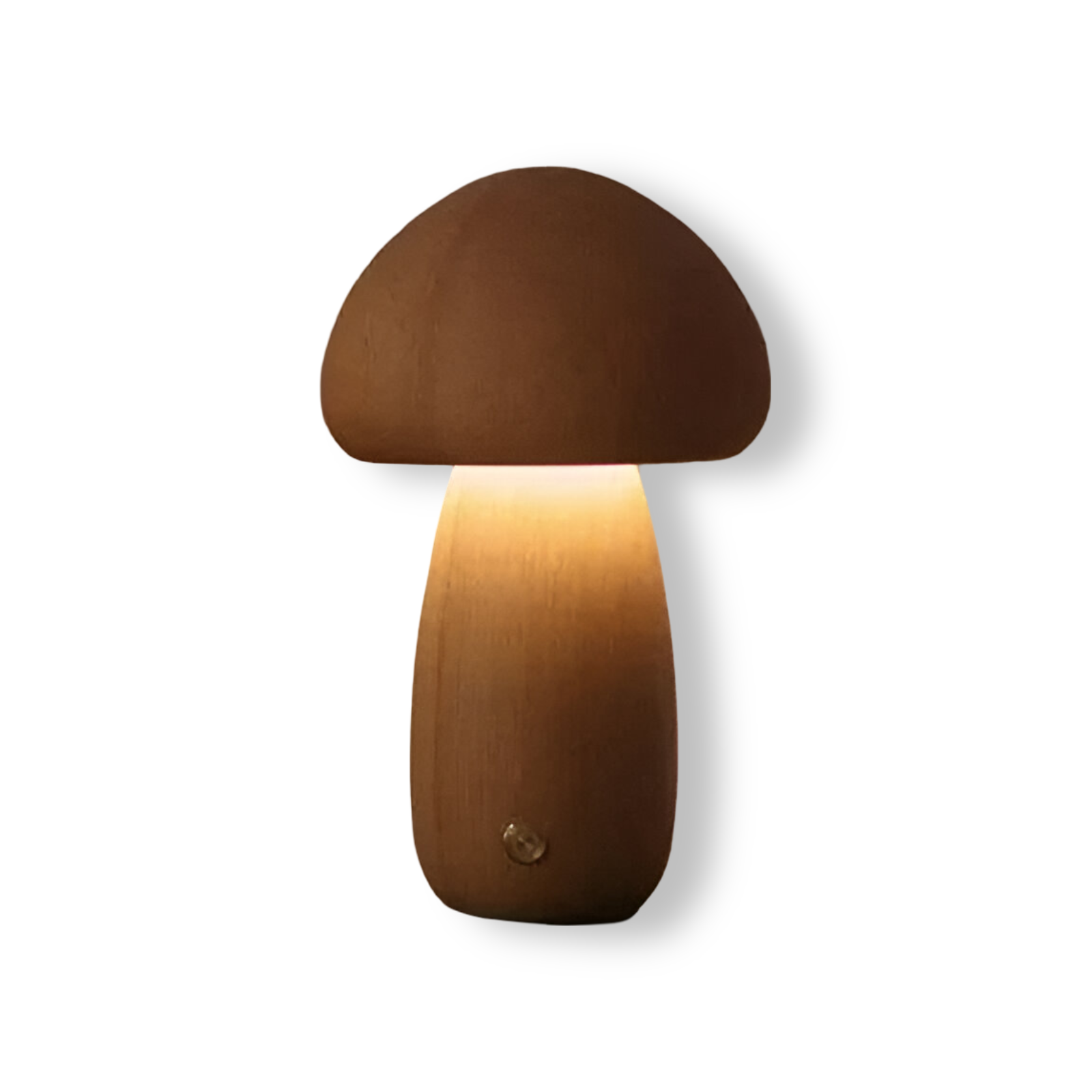 Wooden mushroom shaped bedside light with a push-button switch