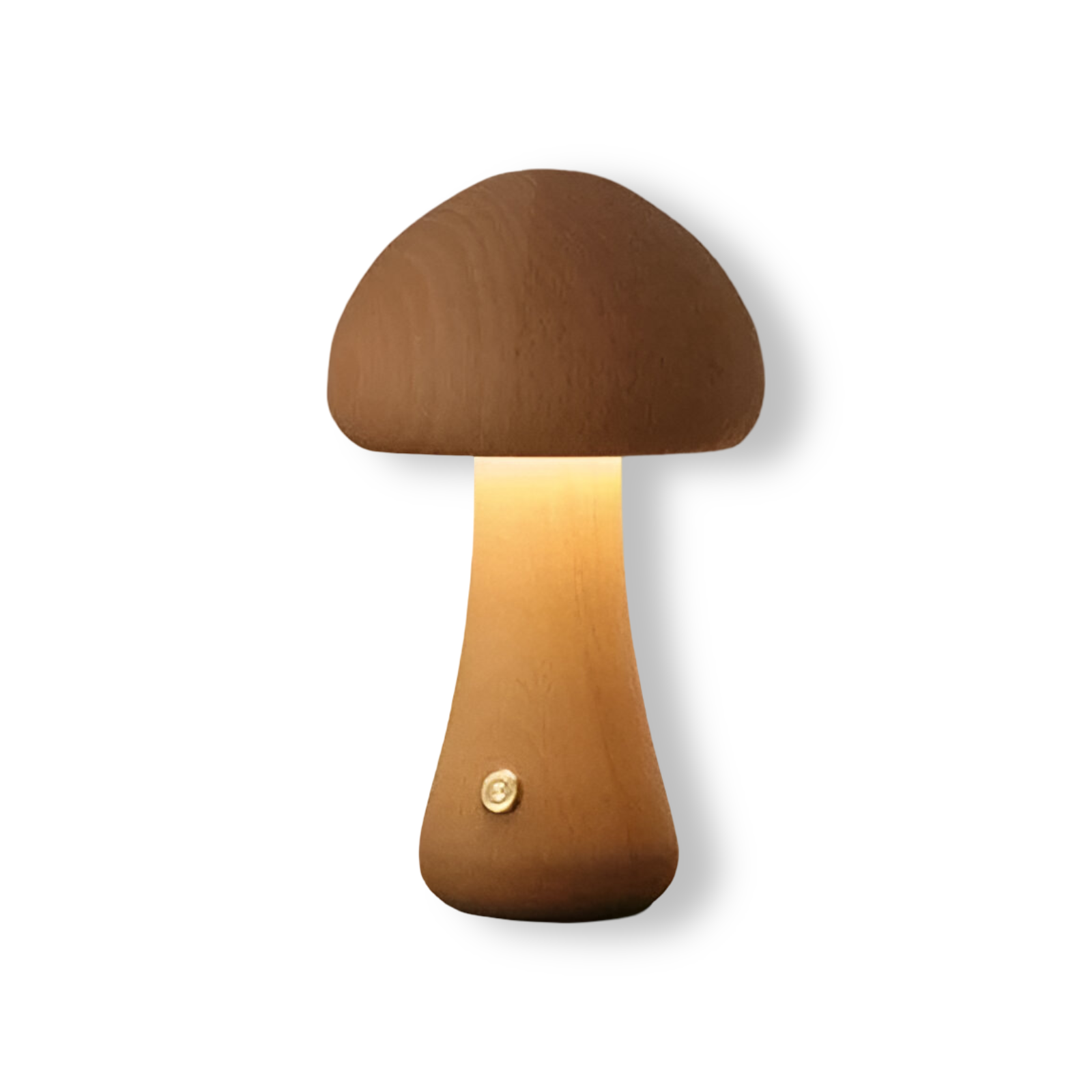 Wooden mushroom shaped bedside light with a push-button switch