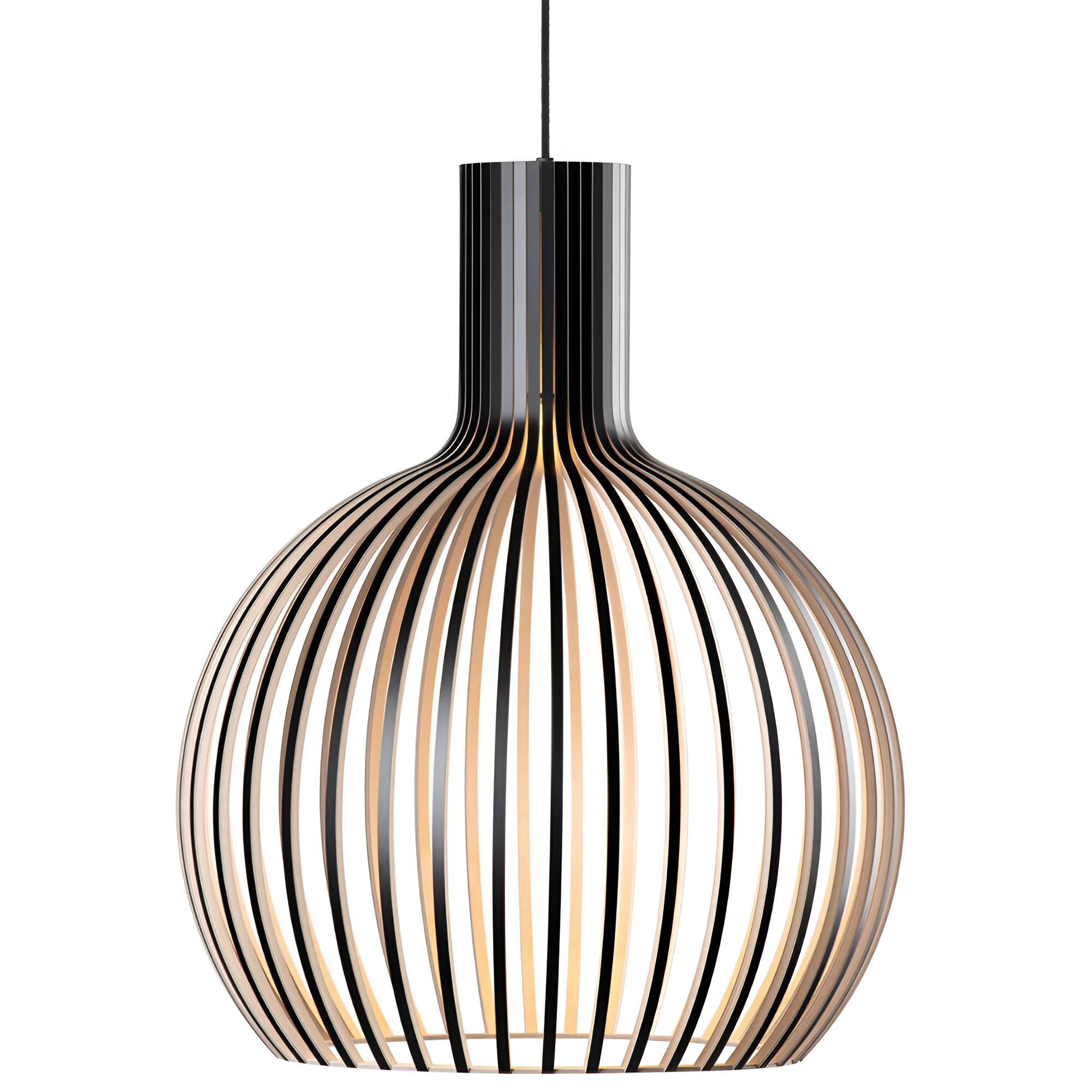Wooden pendant light with cage shaped shade