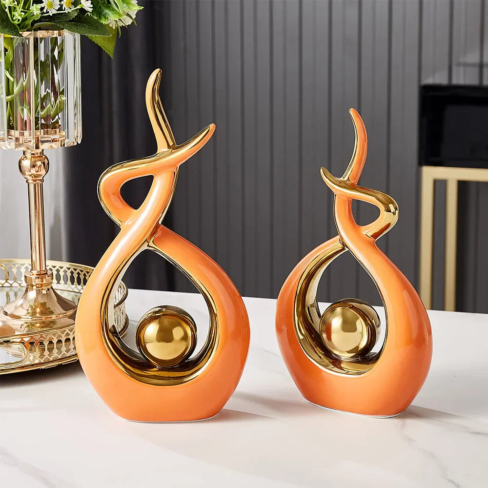Abstract Ceramic Sculpture with Gold Detail Decorative Ornament