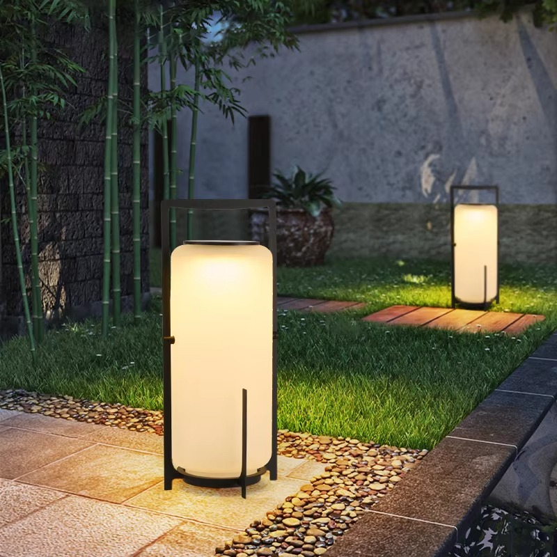 Zonne-energie Buiten Staande Lantaarn Witte Cilindrische Ontwerp