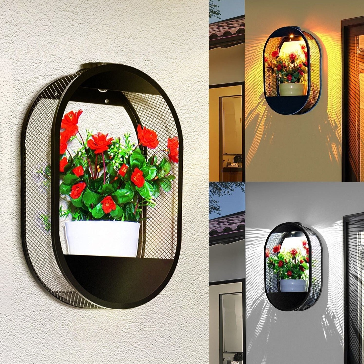 Zonne-energie Buiten Wandlantaarn Met Geïntegreerde Bloempot En Lichtsensor