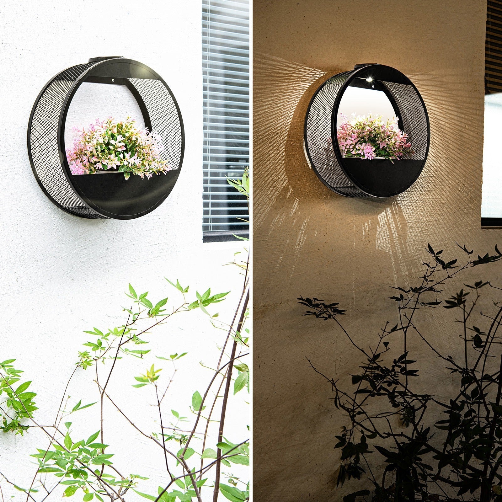 Zonne-energie Buiten Wandlantaarn Met Geïntegreerde Bloempot En Lichtsensor