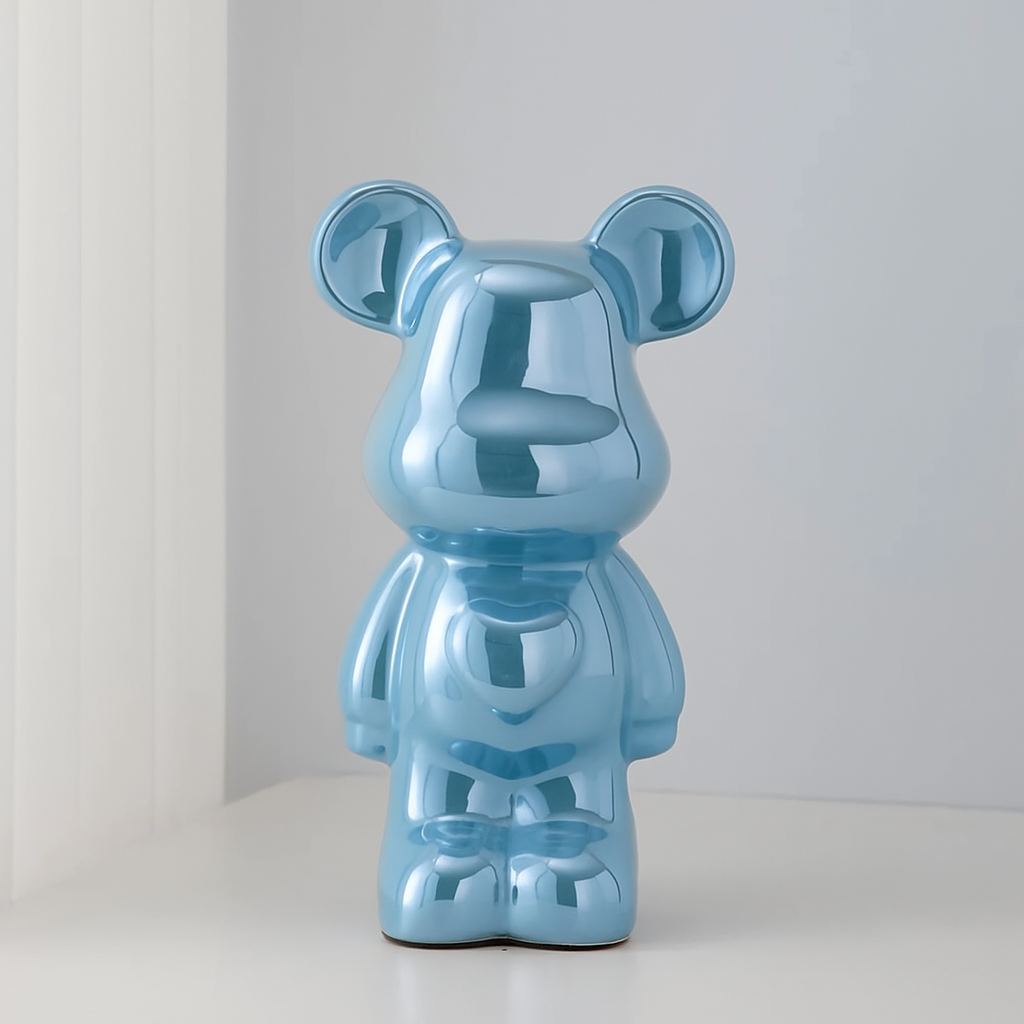 Ceramic Galvanised Bear Figurine Chrome Finish