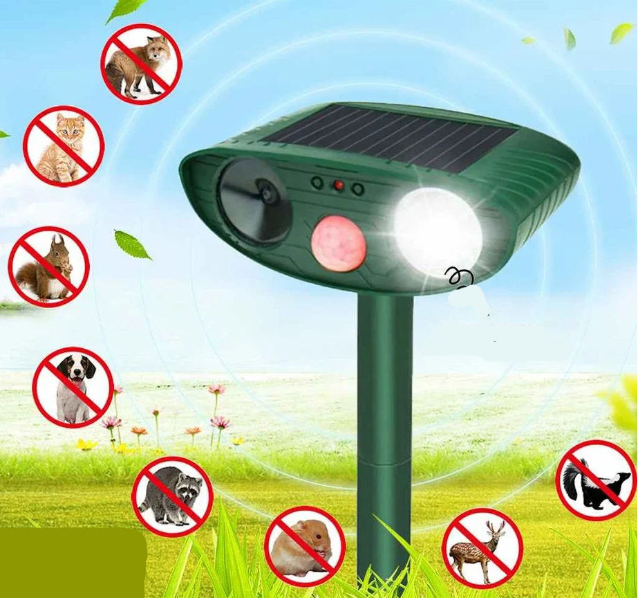 Buiten Zonne-energie Ultrasone Afschrikker voor Dieren met Sensorlicht