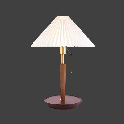 Wood Table Lamp with Pleated Fabric Shade
