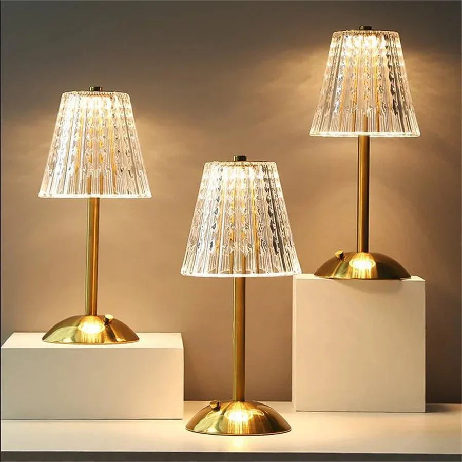 Elegant Touch-Activated Crystal Table Lamp with Gold Finish