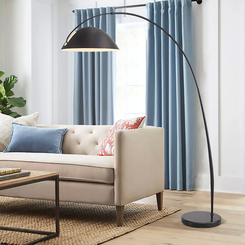 Black Metal Arc Floor Lamp with Round Base