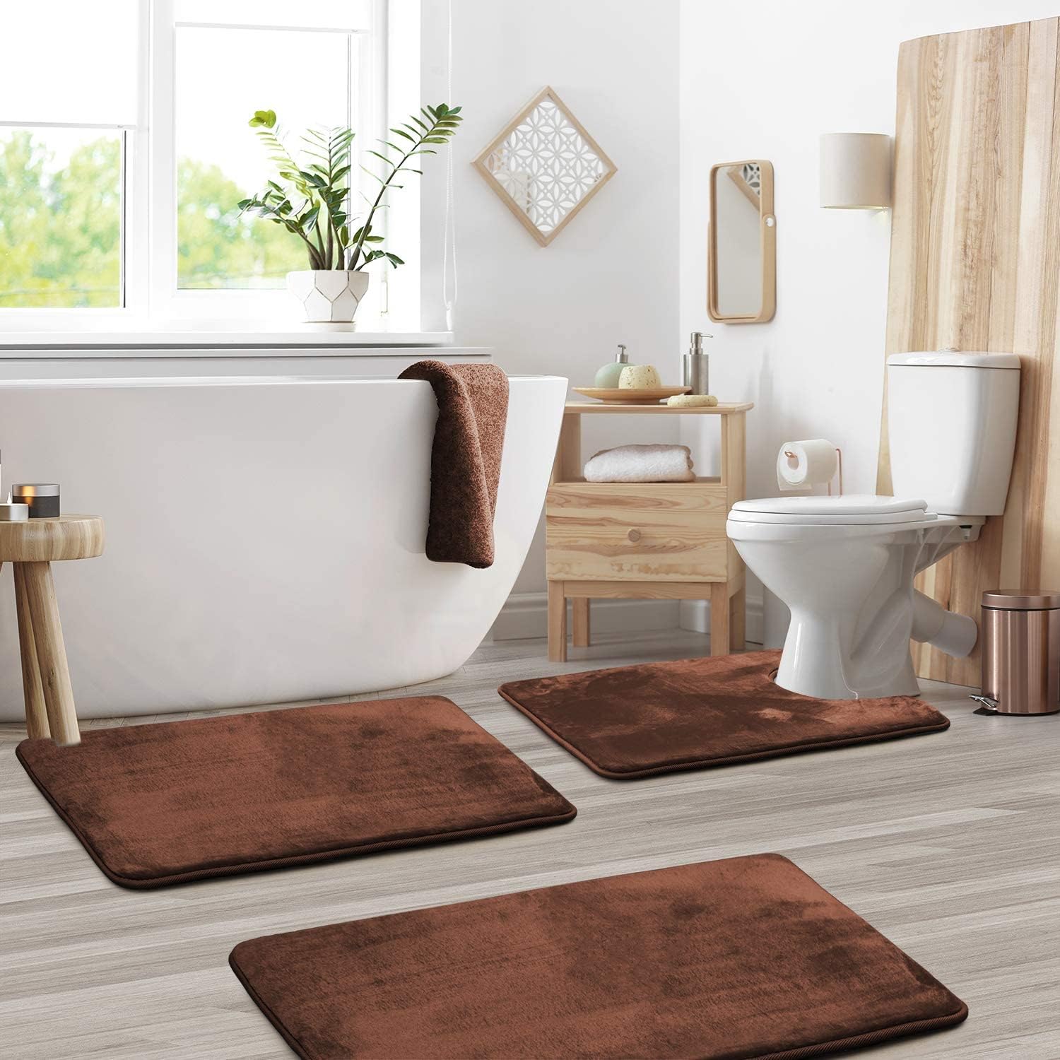 3 Piece Memory Foam Bathroom Mat Set Soft Non Slip Bath Rugs