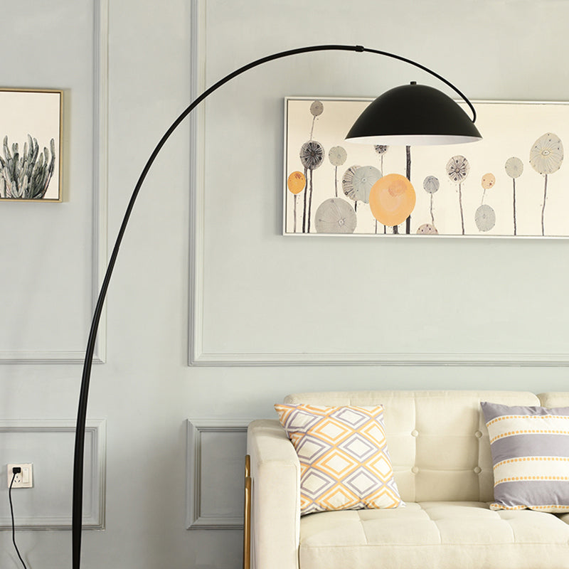 Black Metal Arc Floor Lamp with Round Base