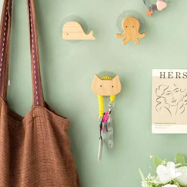 Wooden Animal Wall Hooks Coat Adhesive Hook Rack