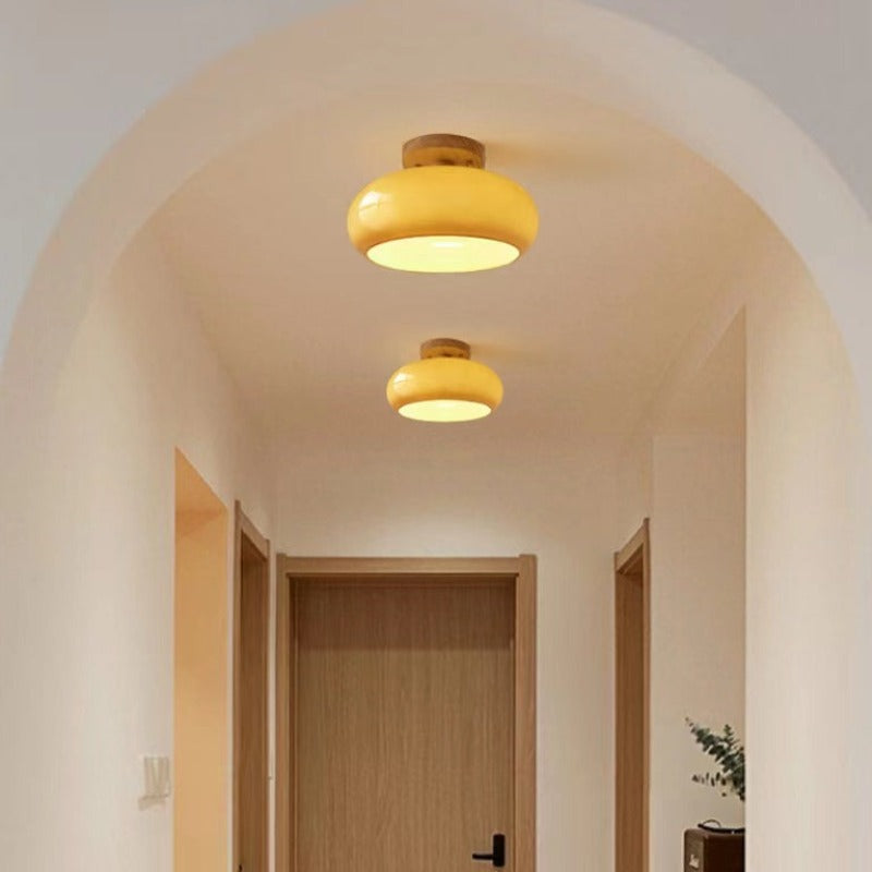 Wood Accent Glass Flush Mount Ceiling Light