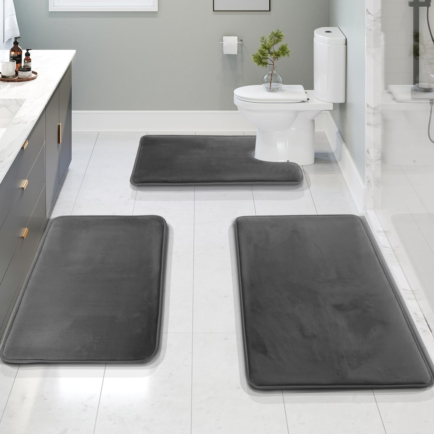 3 Piece Memory Foam Bathroom Mat Set Soft Non Slip Bath Rugs