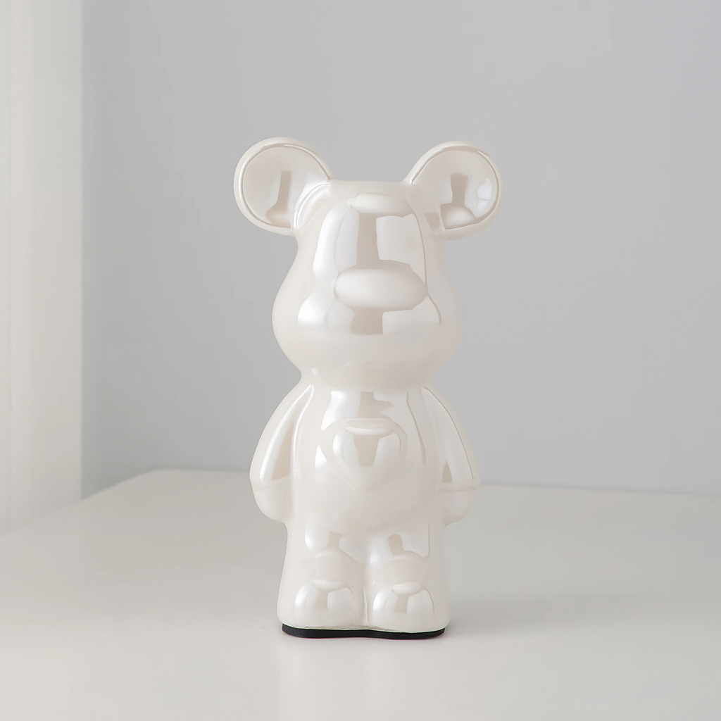 Ceramic Galvanised Bear Figurine Chrome Finish