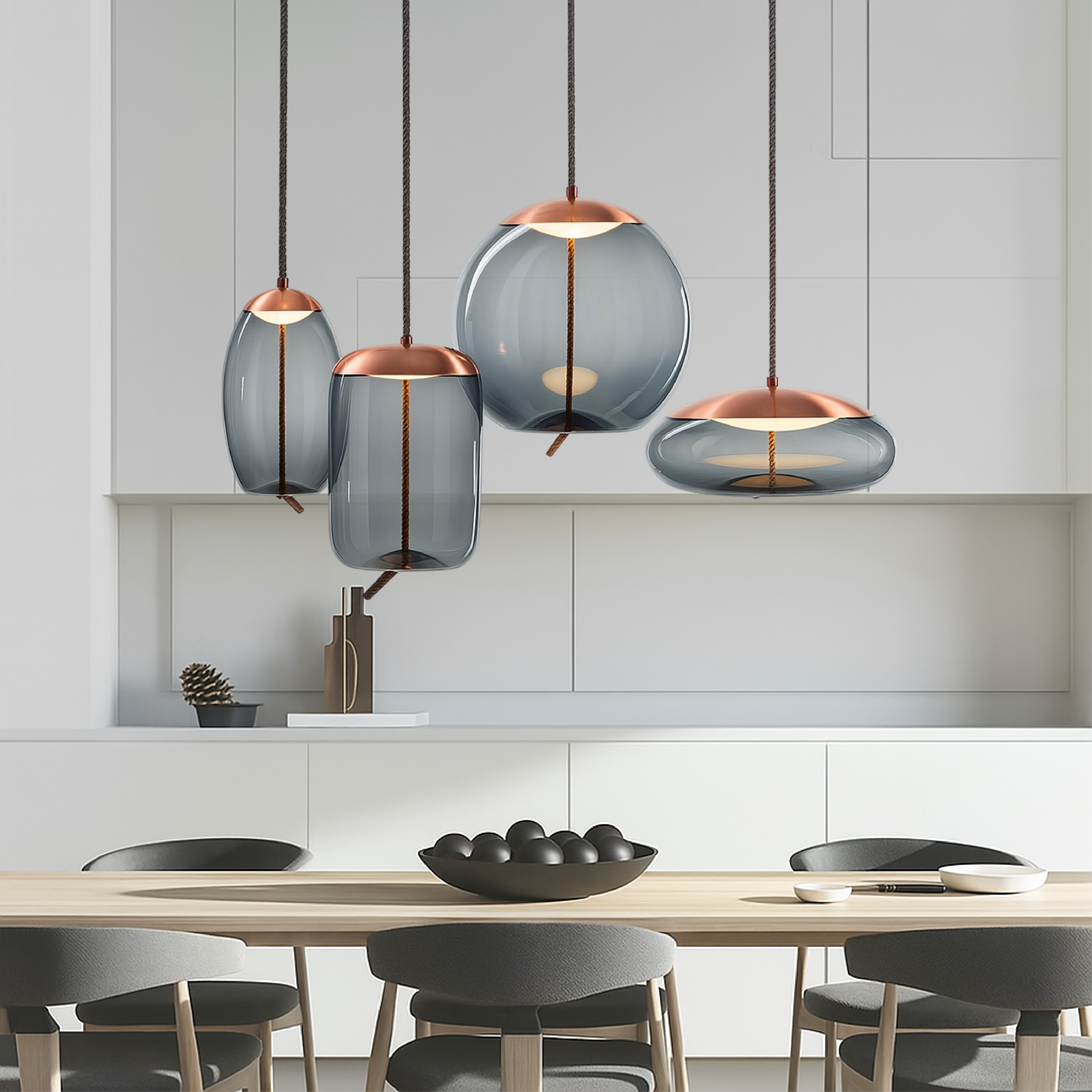 Rose Gold Smoked Glass Pendant Light