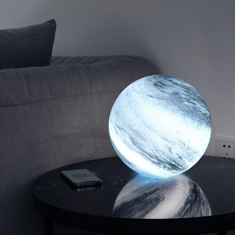 Glass Look Sphere LED Table Lamp with Swirl Pattern Surface